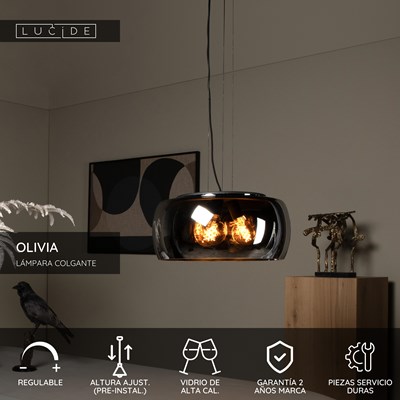 Lucide OLIVIA - Lámpara colgante - Ø 50 cm - 3xE27 - Ahumado